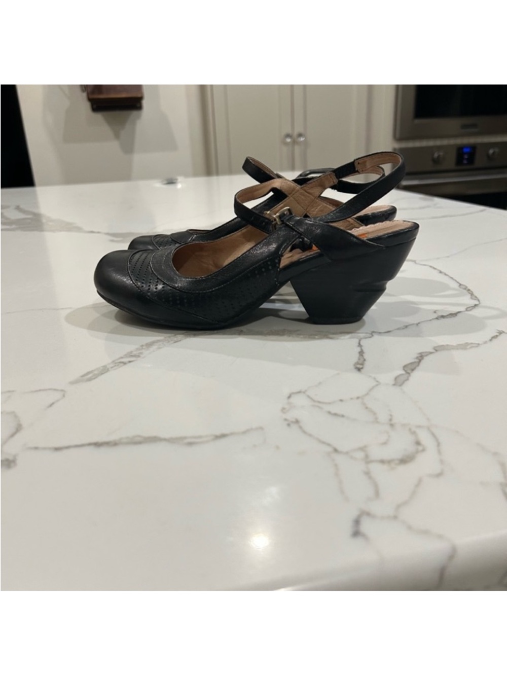 Miz Mooz Black Leather Mary Jane Slingback Heels